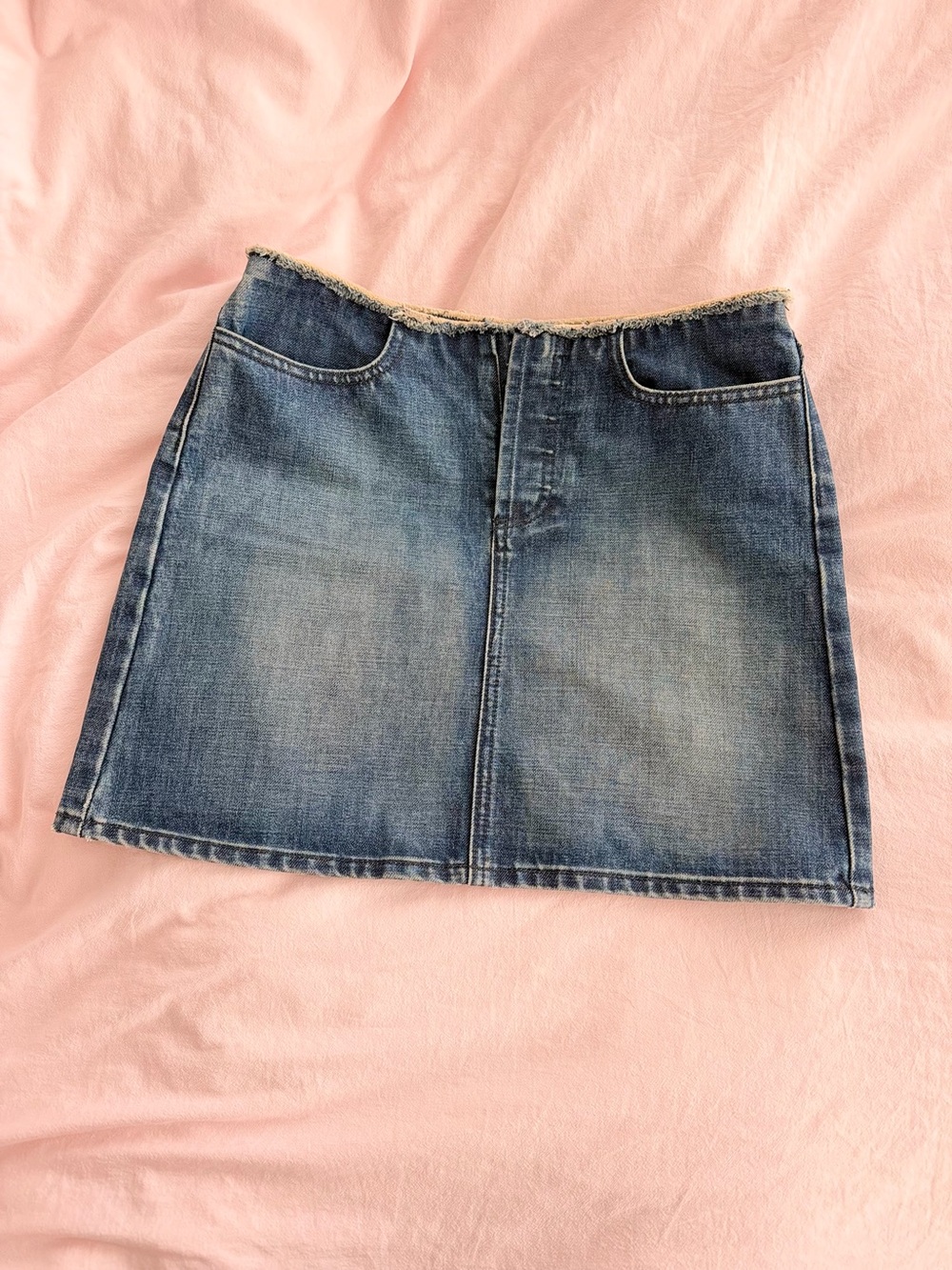 J Crew Y2K distressed faded denim skirt